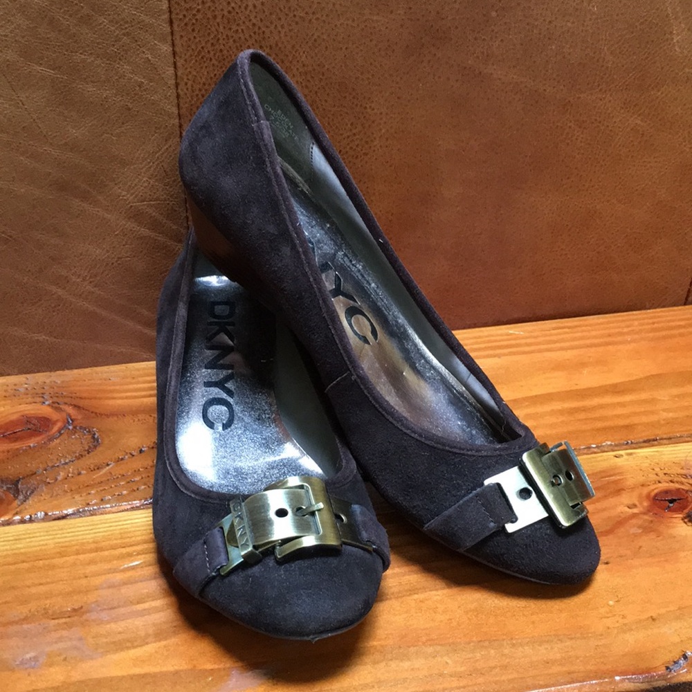 DKNYC  wedge, brown suede shoes, size 7.5
